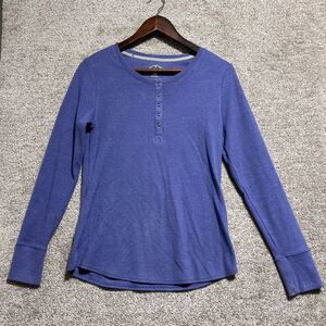 Blue Mountain Woman’s Blue 1/4 button ribbed Knit Long Sleeve Top Size Small